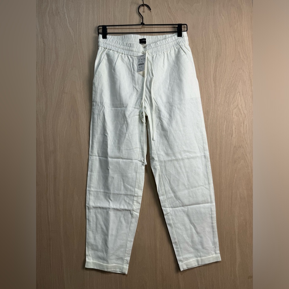 J.Crew Womens White Linen-Blend Drawstring Pants Size 2 - Picture 2 of 7